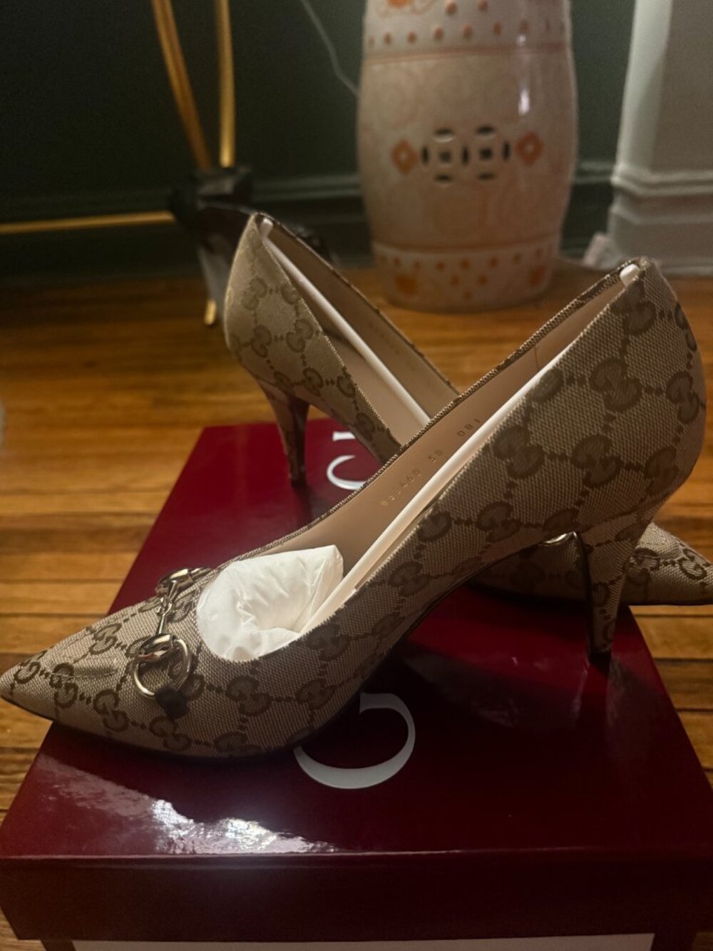 Gucci Erin 85MM Horsebit GG Canvas Pumps - Picture 4 of 14